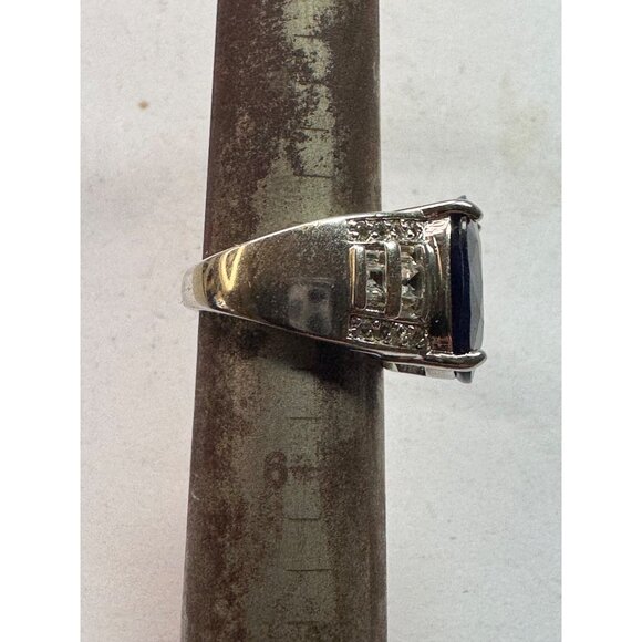 Estate Sterling Silver 925 Ring Size 5 Oval Royal Blue Gemstone 9.7g Statement - Picture 7 of 8